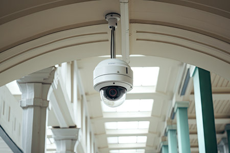 Government owned public building with an overhead security cameraの素材