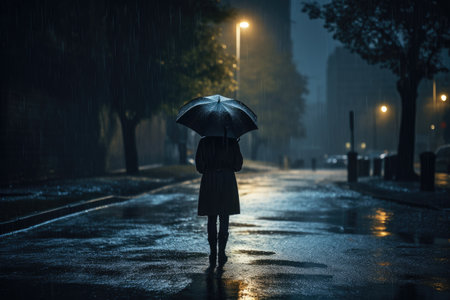 Someone using an umbrella while it rainsの素材