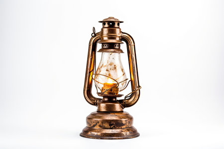 Rust displayed on isolated white background of antique golden oil lampの素材