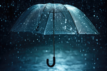 Transparent umbrella in rainy weather with water drops as backgroundの素材