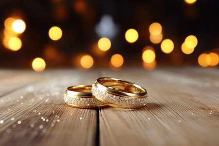 Photo pour Two rings on wood floor with bokeh background - image libre de droit