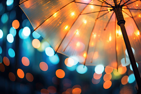 Blurred abstract bokeh lights in umbrella shapesの素材