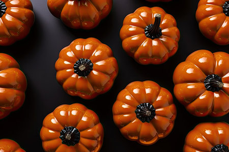 Black shiny pumpkins on Halloween backgroundの素材