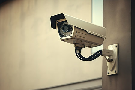 CCTV camera on wall ensures private property protectionの素材