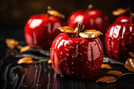 Caramel coated apples Halloween treats Text availableの素材