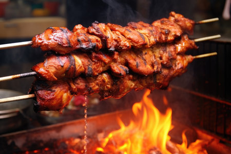 Grilled chicken on vertical rotisserie famous Turkish street food in Istanbul Turkeyの素材