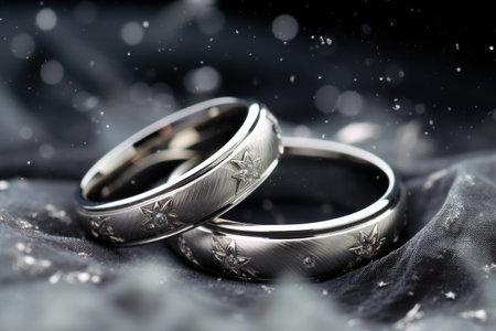 Gorgeous silver backdrop adorned with rings and starsの素材