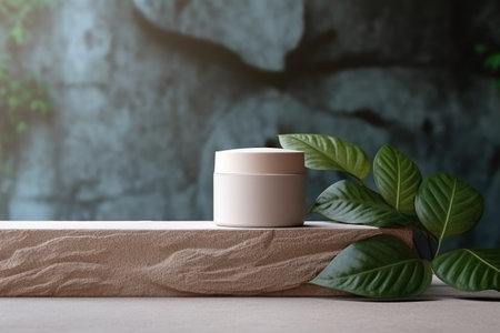 Minimal aesthetic style face cream tube mockup on podium with natural eco cosmetics and copy space sの素材