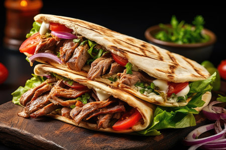 Kebab meat bread and vegetables sandwichの素材