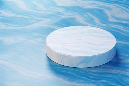 Marble podium on water ripples backdrop suitable for cosmetic product presentationsの素材