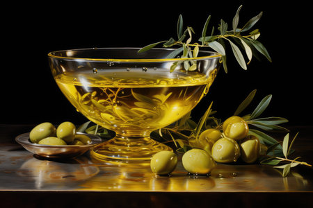 Olive oil in a clear dishの素材