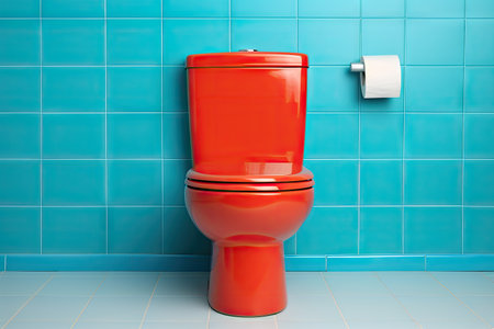 New indoor toilet bowl near colored wallの素材