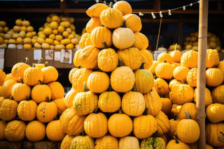 Raw sweet pumpkins stacked for sale at a traditional market in Seoul South Korea s Dongjak guの素材