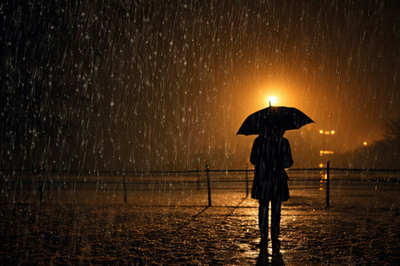 Someone with an umbrella in the rainの素材