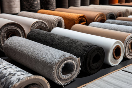 Store offering a diverse range of rolled up gray and long rugs for saleの素材