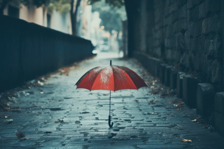 Vintage toned back umbrella in the rainの素材