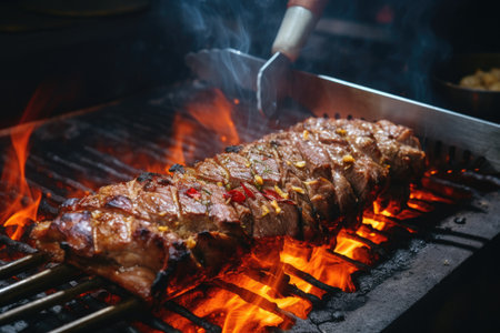 Traditional Turkish Doner Kebab prepared in a kebab restaurant involves skewering and cooking meat wの素材