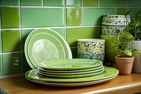 Washing dishes in the kitchen sink spring cleaning conceptの素材