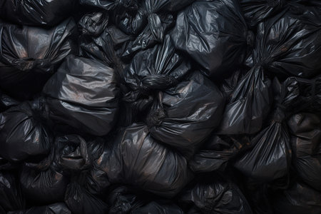Aerial perspective of black bags in rubbishの素材