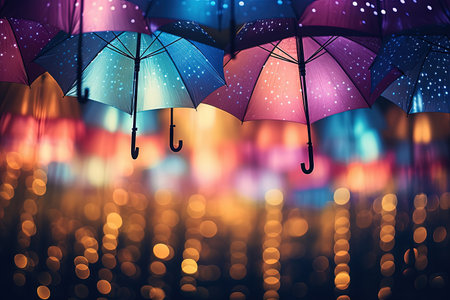 Abstract soft focused night lights with blurred defocused bokeh in an umbrella shapeの素材