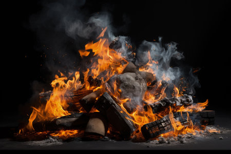 Bonfire energy blazing against blacknessの素材