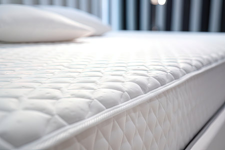 Close up of bed with soft orthopedic mattress in roomの素材
