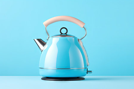 Blue background with vintage electric retro kettle Lifestyle and design themeの素材