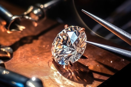 Crafting beautiful diamond jewelry using professional tools in a jeweler s studio including macro shの素材