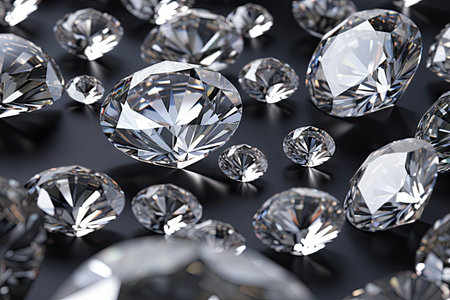 Different cuts and sizes of diamonds with shadows on a light backgroundの素材