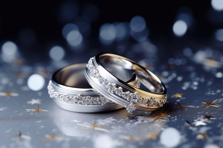 Gorgeous silver backdrop adorned with rings and starsの素材