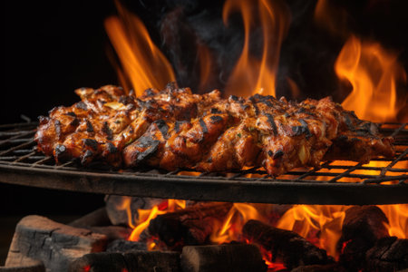 Grilled chicken Arab Shawarma cooked on a skewerの素材