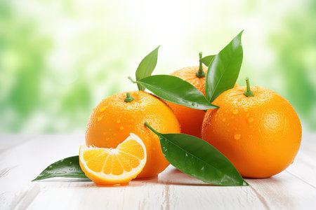 Home gardening with orange fruit and green leaves on wood Mandarins and tangerines Orange color andの素材