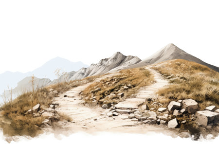 Isolated white background mountain trailの素材
