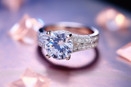 Luxurious diamond ring up close Appraisal of diamond stones quality check of jewelry Making preciousの素材