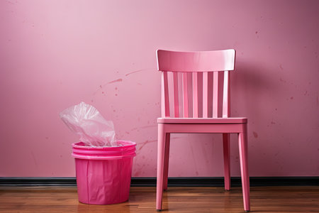 Keep the pink litter bin clean on the wooden chairの素材