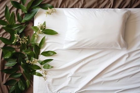 Top view of flat lay bedding sheets with space for writing or other contentの素材