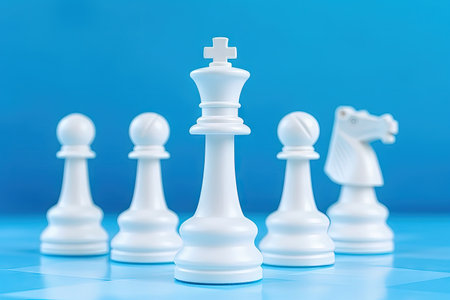 Colorful abstract background with white chess pieces representing game and strategyの素材
