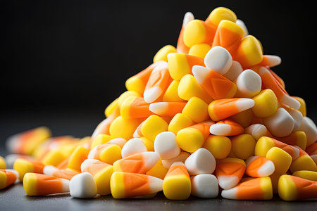 Halloween candy corn in classic white orange and yellow colors with space for textの素材
