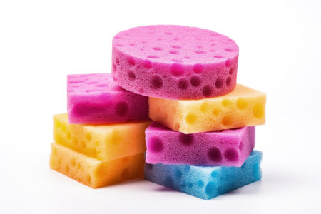 Multicolored dish sponges isolated on whiteの素材