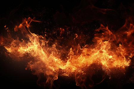 Sparking flames on a black backdropの素材