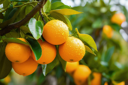 Tree with orange branches and green leavesの素材