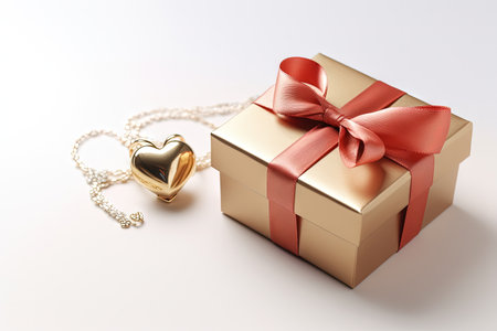 White background with gift box containing wedding ringsの素材
