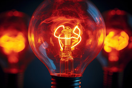 Intense heat energy red and yellow thermal energy at night lights on black backgroundの素材