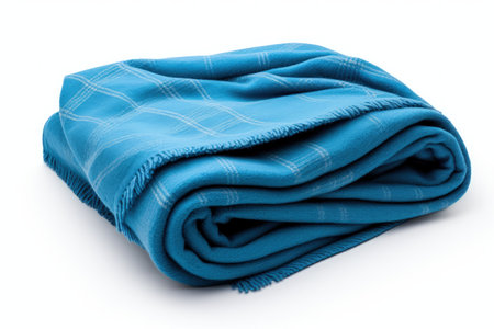Blue blanket folded and isolated on whiteの素材