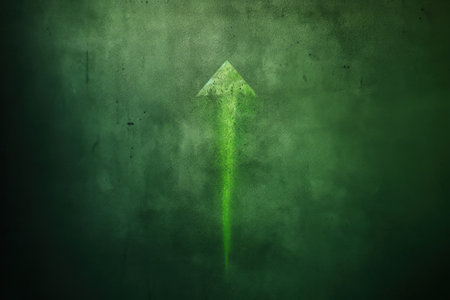 Green upward and left pointing arrow with textureの素材