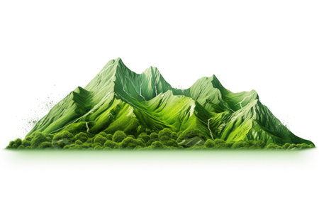 Green mountains alone on a white backdropの素材