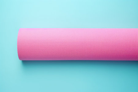 Pink fitness yoga mat on blue background Horizontal banner flat layの素材
