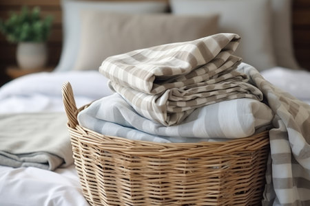 Natural material on chair with copy space clean linen bedding washing conceptの素材