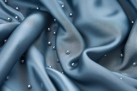 Texture of a weighted blanket blue grey in color with glass bead filling providing relaxation and coの素材