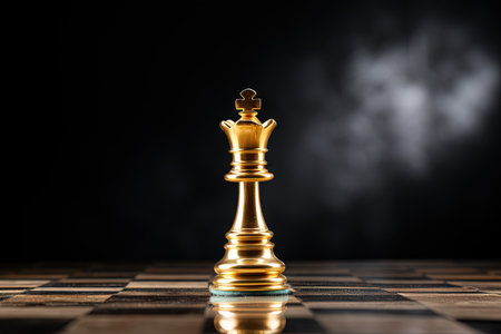 The golden king symbolizes successful business leadership in chessの素材